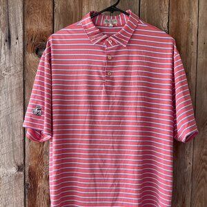 Peter Millar Men's XL Striped‎ Shirt Blue White and Peach Embroidered Golf Logo